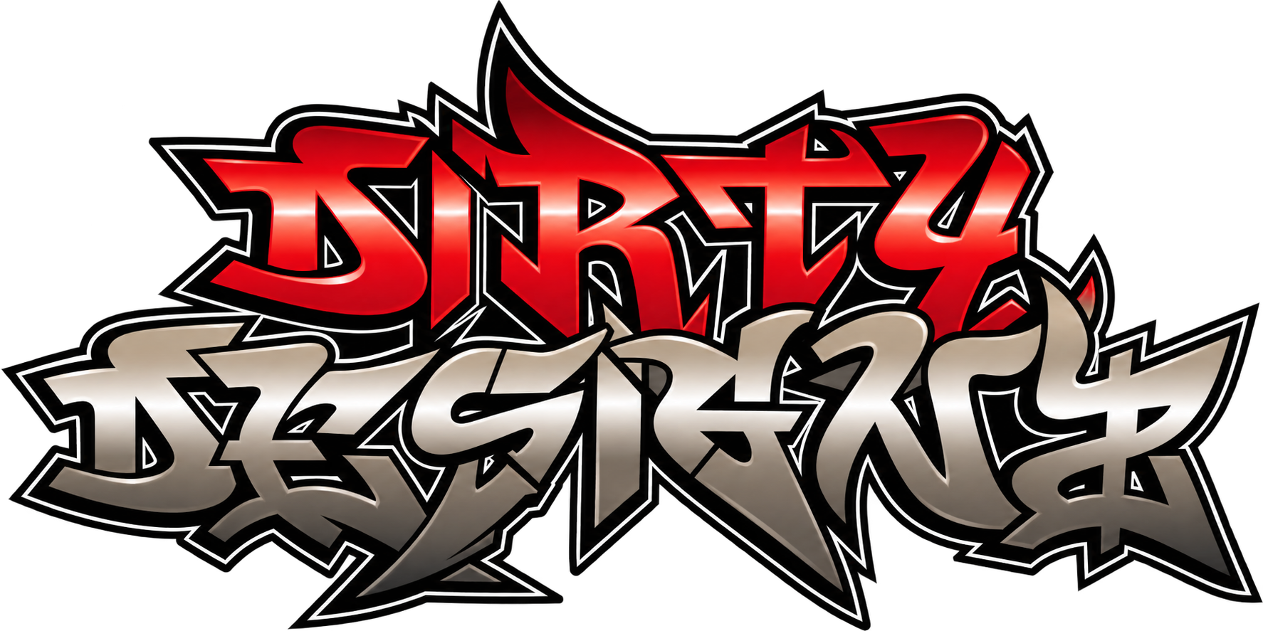 Dirty Designz red and silver graffiti logo